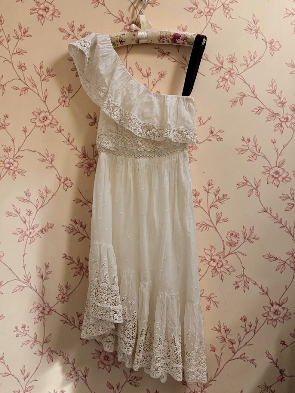 LoveShackFancy Pamela White One-Shoulder Dress